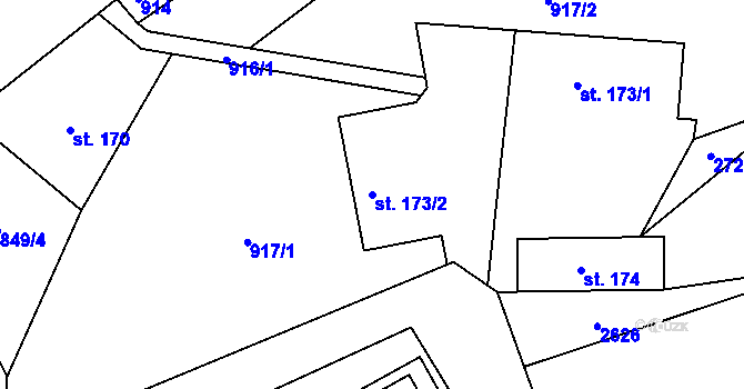 Parcela st. 173/2 v KÚ Dolní Řasnice, Katastrální mapa
