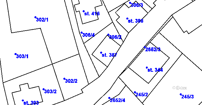 Parcela st. 387 v KÚ Dolní Řasnice, Katastrální mapa