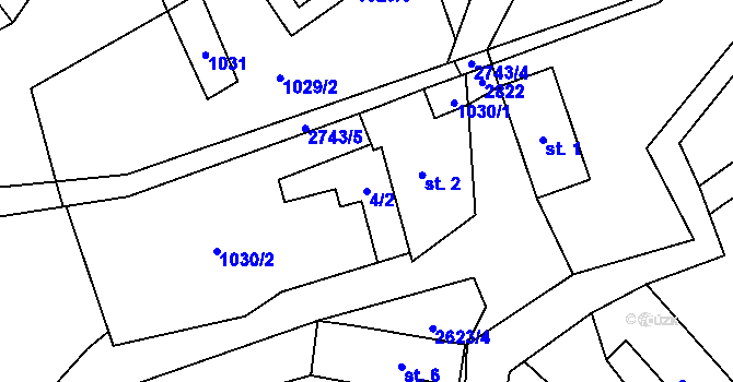 Parcela st. 4/2 v KÚ Dolní Řasnice, Katastrální mapa
