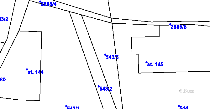Parcela st. 543/3 v KÚ Dolní Řasnice, Katastrální mapa