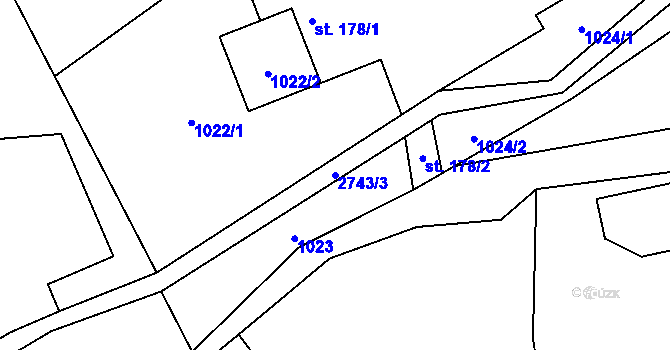 Parcela st. 2743/3 v KÚ Dolní Řasnice, Katastrální mapa