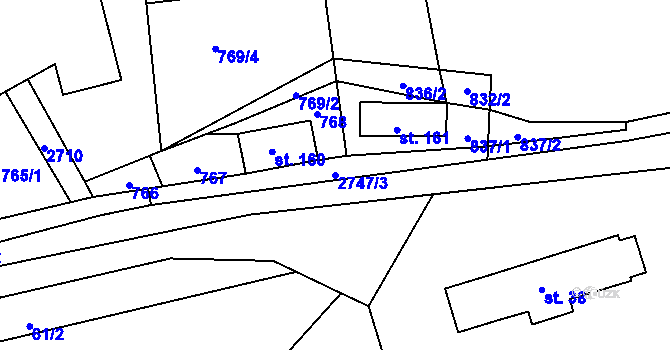 Parcela st. 2747/3 v KÚ Dolní Řasnice, Katastrální mapa