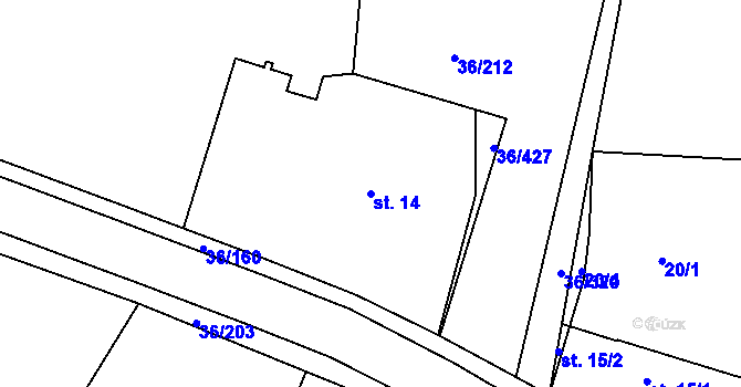 Parcela st. 14 v KÚ Dolní Ředice, Katastrální mapa