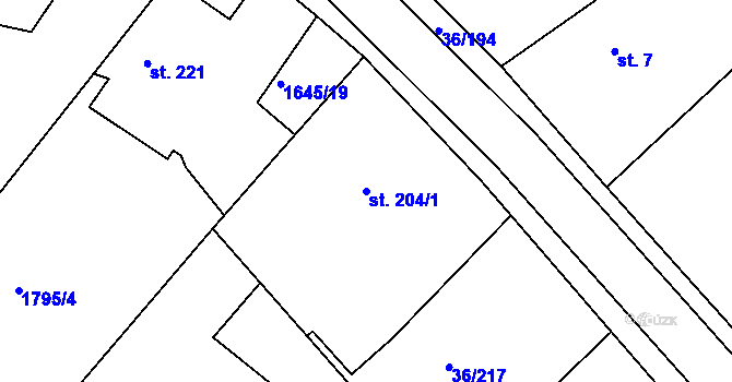 Parcela st. 204/1 v KÚ Dolní Ředice, Katastrální mapa