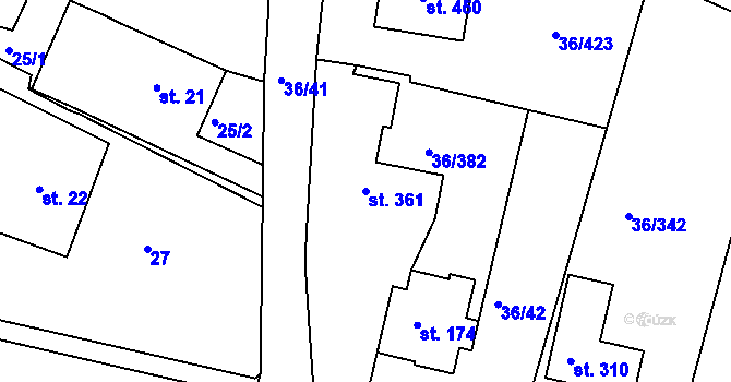 Parcela st. 361 v KÚ Dolní Ředice, Katastrální mapa