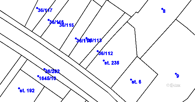 Parcela st. 36/112 v KÚ Dolní Ředice, Katastrální mapa