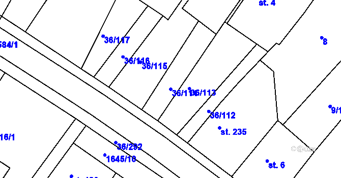 Parcela st. 36/114 v KÚ Dolní Ředice, Katastrální mapa