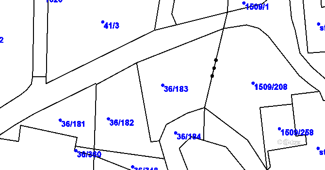 Parcela st. 36/183 v KÚ Dolní Ředice, Katastrální mapa