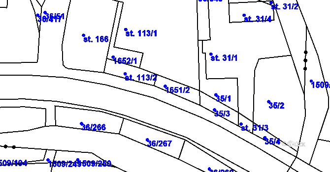 Parcela st. 1651/2 v KÚ Dolní Ředice, Katastrální mapa