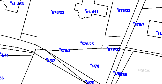 Parcela st. 576/25 v KÚ Dolní Ředice, Katastrální mapa