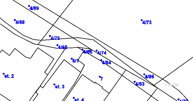 Parcela st. 4/74 v KÚ Dolní Ředice, Katastrální mapa