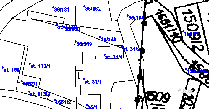 Parcela st. 31/4 v KÚ Dolní Ředice, Katastrální mapa