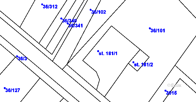 Parcela st. 181/1 v KÚ Dolní Ředice, Katastrální mapa