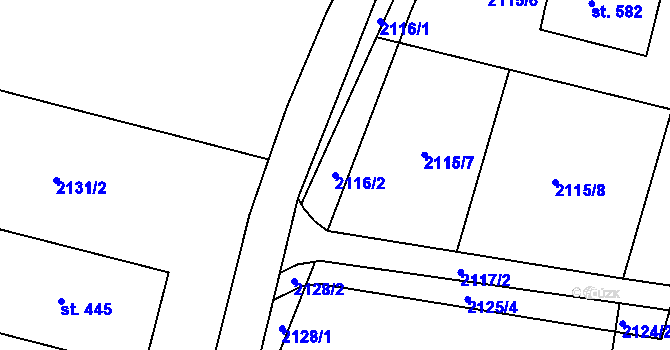 Parcela st. 2116/2 v KÚ Dolní Ředice, Katastrální mapa