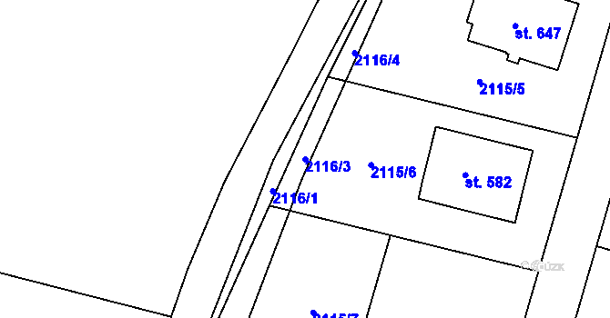 Parcela st. 2116/3 v KÚ Dolní Ředice, Katastrální mapa