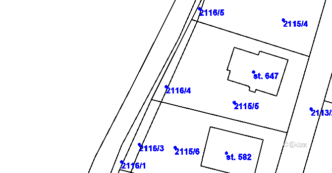 Parcela st. 2116/4 v KÚ Dolní Ředice, Katastrální mapa