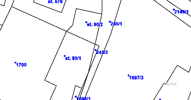 Parcela st. 245/2 v KÚ Dolní Ředice, Katastrální mapa