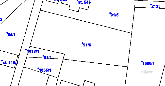 Parcela st. 91/6 v KÚ Dolní Ředice, Katastrální mapa
