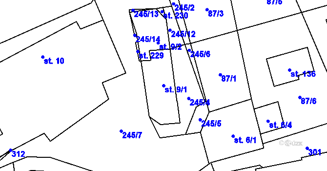 Parcela st. 9/1 v KÚ Dolní Skrýchov, Katastrální mapa