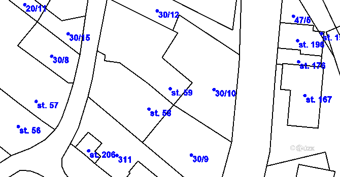 Parcela st. 59 v KÚ Dolní Skrýchov, Katastrální mapa