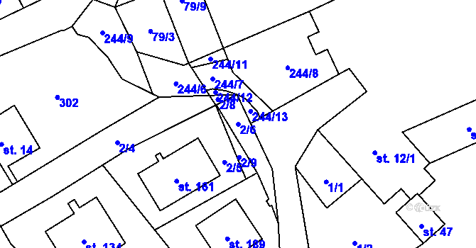 Parcela st. 2/6 v KÚ Dolní Skrýchov, Katastrální mapa