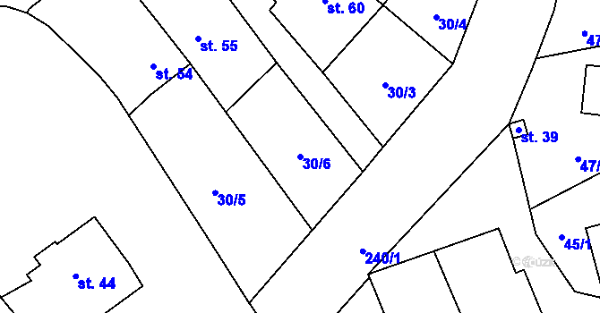 Parcela st. 30/6 v KÚ Dolní Skrýchov, Katastrální mapa