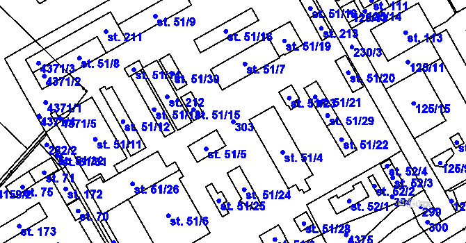 Parcela st. 303 v KÚ Dolní Skrýchov, Katastrální mapa
