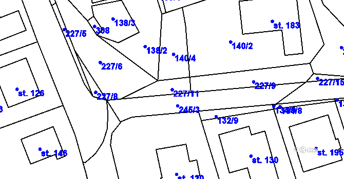 Parcela st. 227/11 v KÚ Dolní Skrýchov, Katastrální mapa