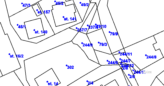 Parcela st. 244/9 v KÚ Dolní Skrýchov, Katastrální mapa