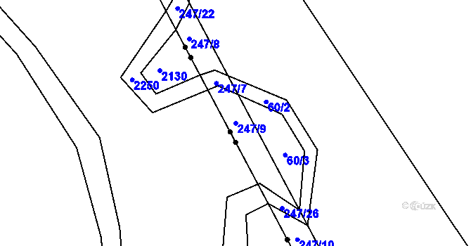 Parcela st. 247/9 v KÚ Dolní Skrýchov, Katastrální mapa