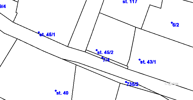 Parcela st. 45/2 v KÚ Dolní Slivno, Katastrální mapa