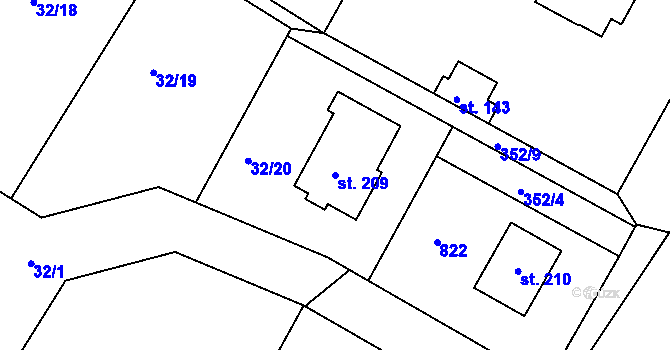 Parcela st. 209 v KÚ Dolní Slivno, Katastrální mapa