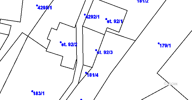 Parcela st. 92/3 v KÚ Dolní Sloupnice, Katastrální mapa