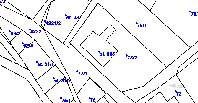 Parcela st. 553 v KÚ Dolní Sloupnice, Katastrální mapa