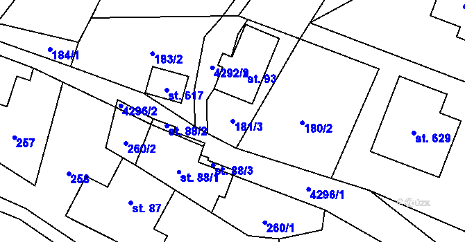 Parcela st. 181/3 v KÚ Dolní Sloupnice, Katastrální mapa