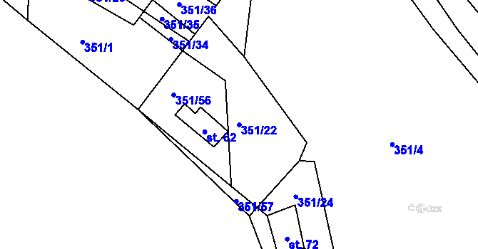 Parcela st. 351/22 v KÚ Dolní Smrčné, Katastrální mapa