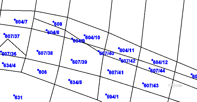 Parcela st. 607/40 v KÚ Dolní Smrčné, Katastrální mapa