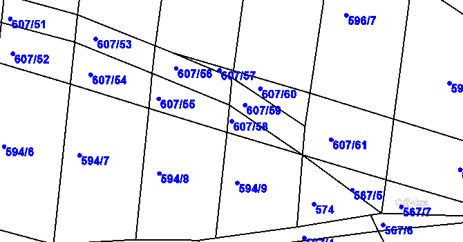 Parcela st. 607/58 v KÚ Dolní Smrčné, Katastrální mapa