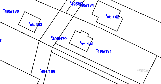 Parcela st. 148 v KÚ Dolní Stakory, Katastrální mapa