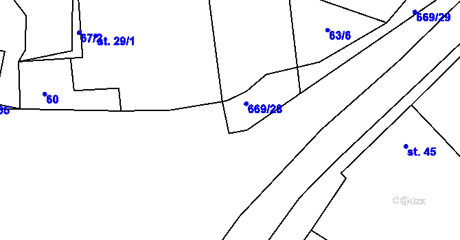 Parcela st. 669/34 v KÚ Dolní Stakory, Katastrální mapa