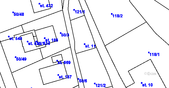 Parcela st. 11 v KÚ Dolní Studénky, Katastrální mapa