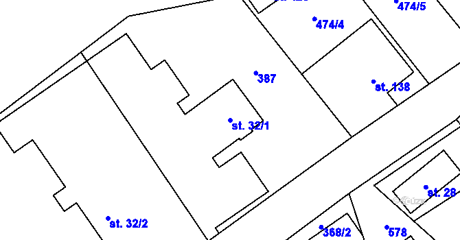 Parcela st. 32/1 v KÚ Dolní Studénky, Katastrální mapa
