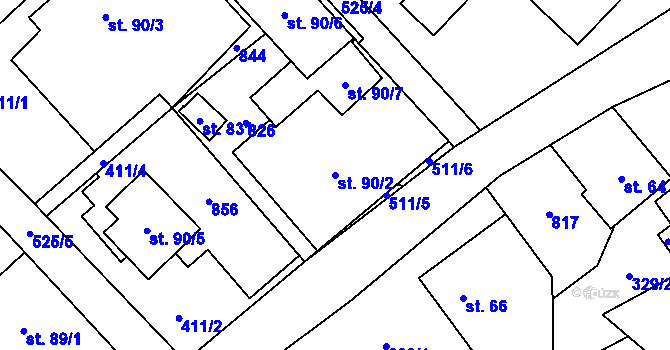 Parcela st. 90/2 v KÚ Dolní Studénky, Katastrální mapa
