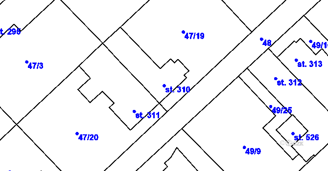 Parcela st. 310 v KÚ Dolní Studénky, Katastrální mapa