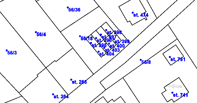 Parcela st. 404 v KÚ Dolní Studénky, Katastrální mapa