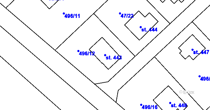 Parcela st. 443 v KÚ Dolní Studénky, Katastrální mapa