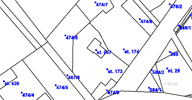 Parcela st. 557 v KÚ Dolní Studénky, Katastrální mapa