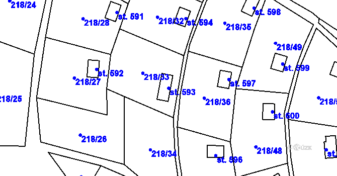 Parcela st. 593 v KÚ Dolní Studénky, Katastrální mapa