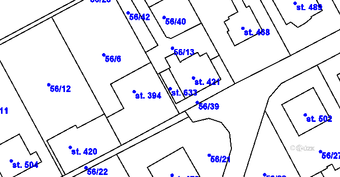 Parcela st. 633 v KÚ Dolní Studénky, Katastrální mapa