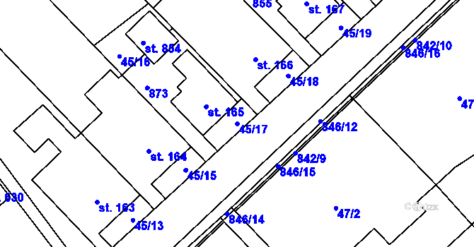 Parcela st. 45/17 v KÚ Dolní Studénky, Katastrální mapa